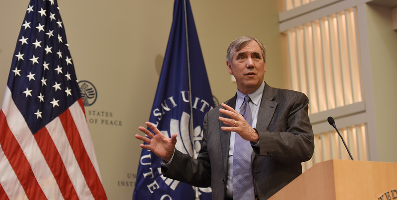 Senator Jeff Merkley (D-OR) gives his account of the humanitarian crises throughout Africa, as well as what the United States could do to address the issues.  Photo source: https://www.flickr.com/photos/usipeace/43299984782 