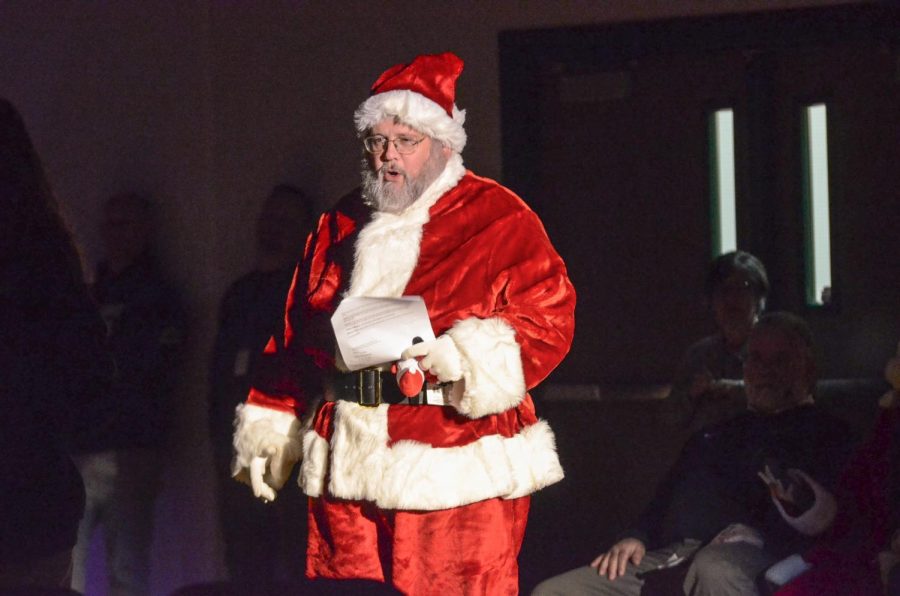 Santa Clarke at the Food Drive Assembly