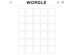 The starting screen for Wordle allows six trys to guess a five-letter word