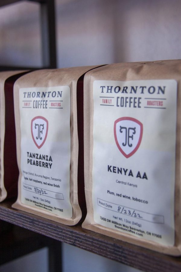 Coffee beans sourced from Thornton Family Coffee.