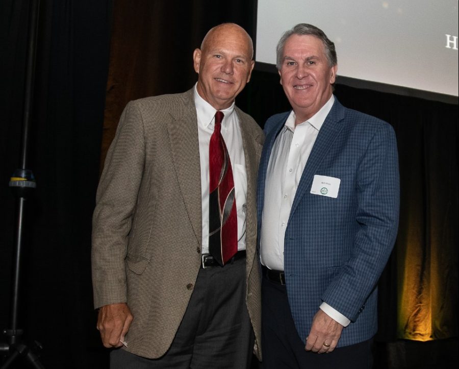 Hall of Fame inductee Steve Mueller with friend and luncheon emcee Rich Ulring.