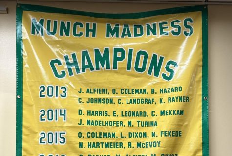 Munch Madness champion banner hangs in the student commons to celebrate years of champions.