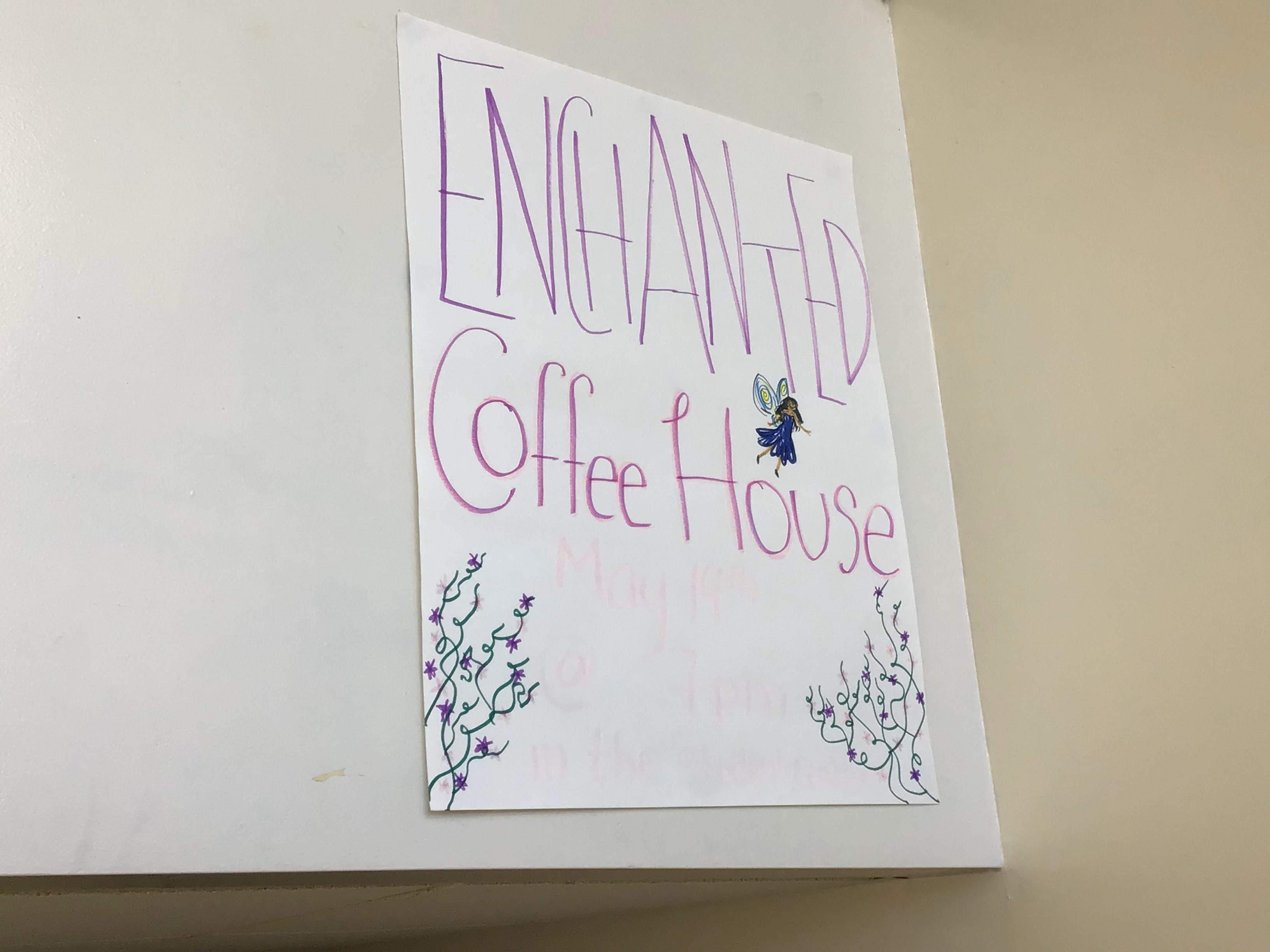 A poster advertising the May Coffeehouse.