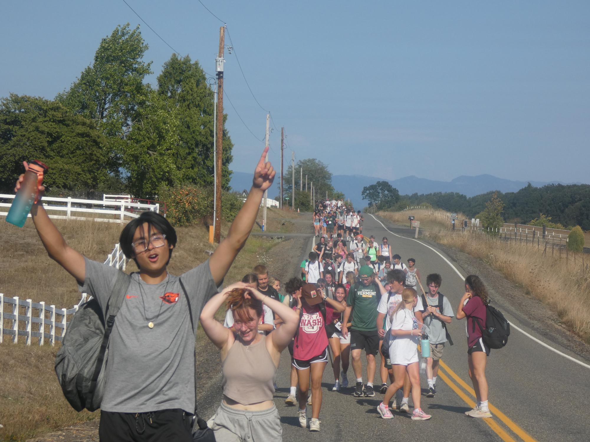 Dustin Doherty cheering on his last steps of the pilgrimage!