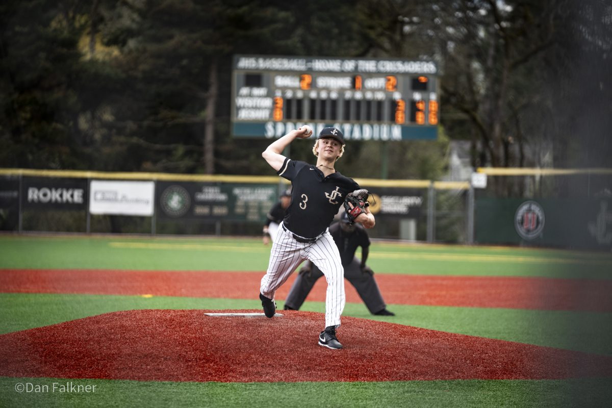 Jesuits Mickey McClaskey thew six innings against Westview in Jesuits win on April 3rd (photo by Mr. Falkner)