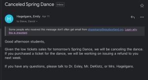 Why was the spring dance cancelled?