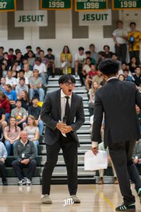 Nathan Bui rallies the crowd along with Jason Pham 
