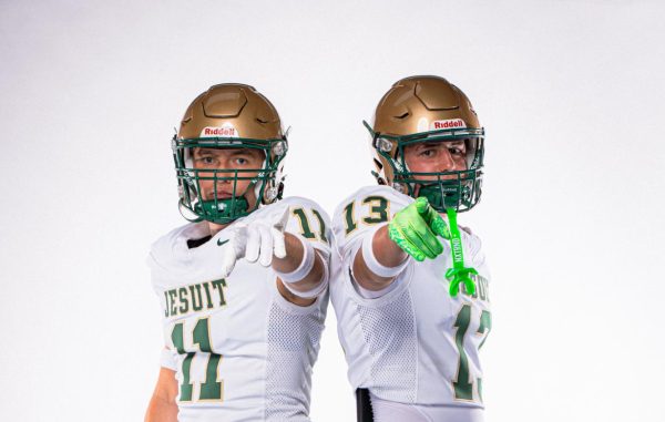 Nick Zervis and Jacob Gorman at football’s media day