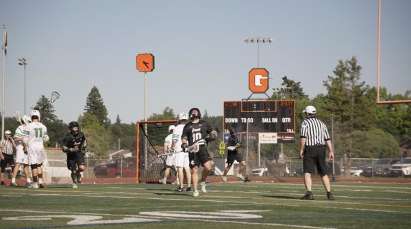 Elliot Hire celebrating his first goal in the Men’s Lacrosse Quarterfinals