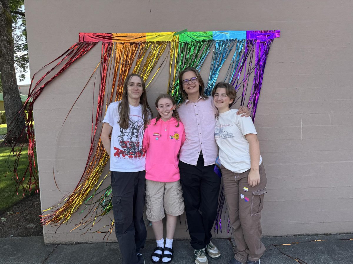 Gabe Weisensee, Amelia Goodman, Henry Haupt, Emma Cusick (left to right) at the pride celebration