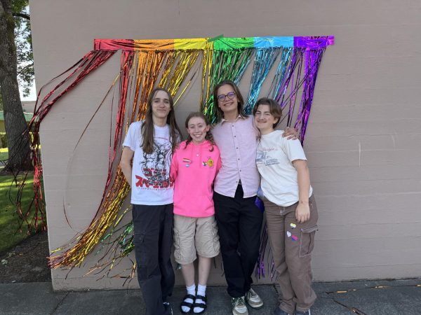 Gabe Weisensee, Amelia Goodman, Henry Haupt, Emma Cusick (left to right) at the pride celebration